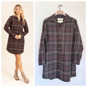 NEW Le Marais Wilmington Thick Flannel Shirt Dress in Bourbon Plaid Size Small